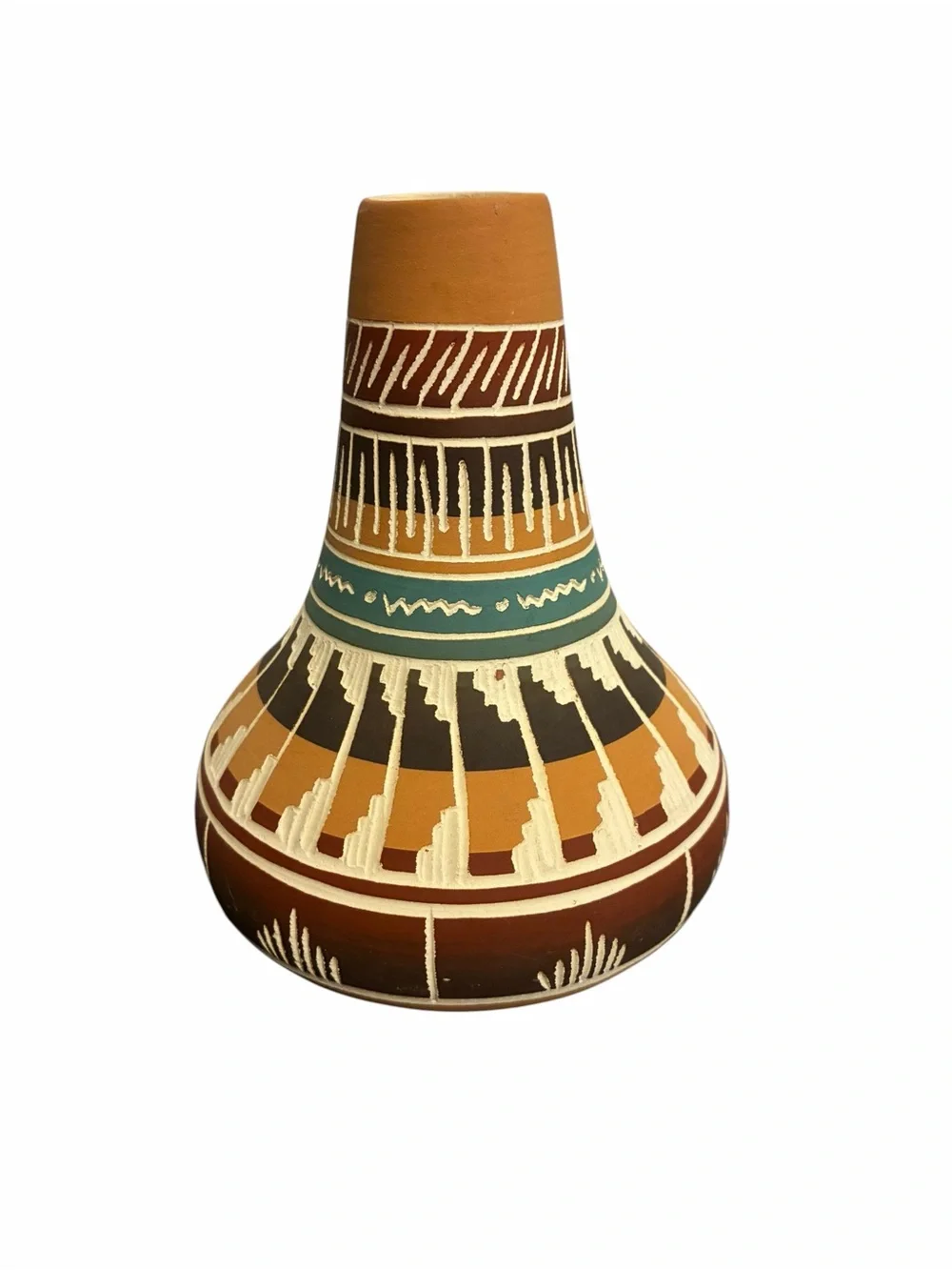 T Williams Navajo Hand Painted Etched Pottery Vase Southwestern Geometric Art